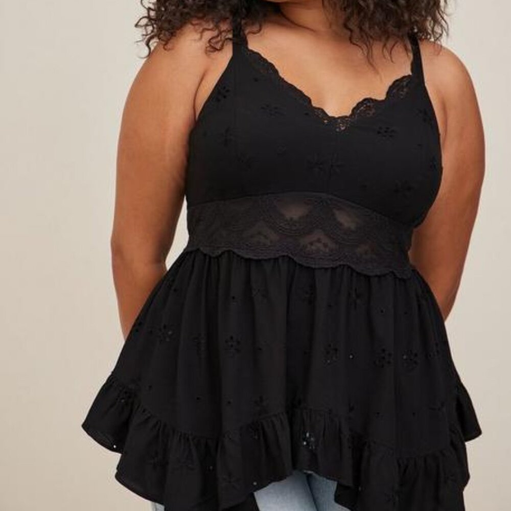 Babydoll Eyelet With Lace Detail Top